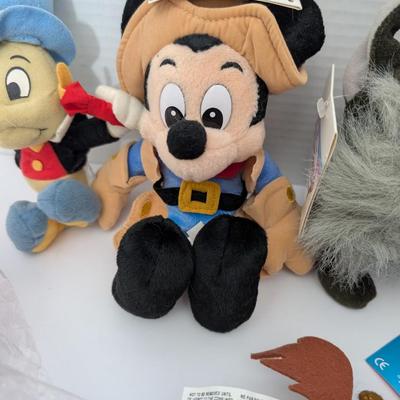 Disney Bean Bag Plush Lot Vintage Characters Jiminy Cricket Mickey Mouse Wolf Small World Horse
