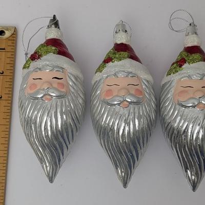Set Of 3 Vintage Style Plastic Santa Head Christmas Ornaments