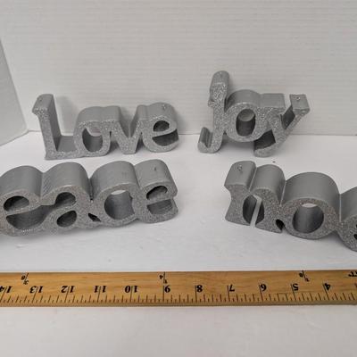 Set Of 4 Silver Glitter Holiday Word Signs Peace Love Joy Noel Christmas Dcor