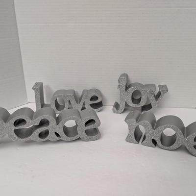Set Of 4 Silver Glitter Holiday Word Signs Peace Love Joy Noel Christmas Dcor