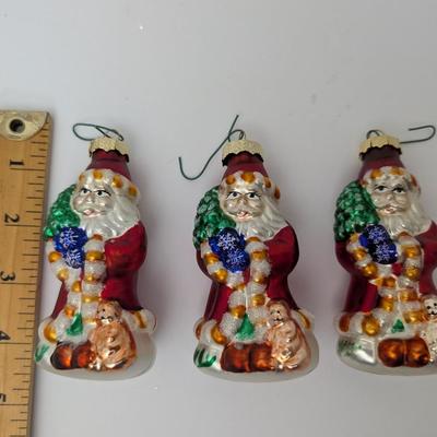 Set Of 3 Vintage Glass Santa Claus Christmas Ornaments Hand Painted