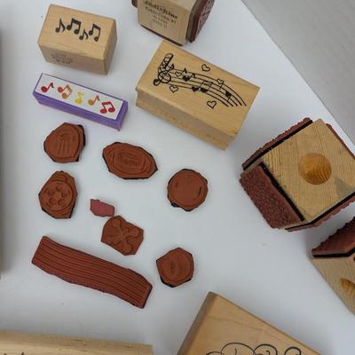 Lot Rubber Stamps Wood Mounted Crafting Music Birthday Anniversary Borders Designs