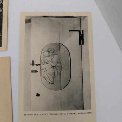 Collection of 8 vintage black and white postcards featuring Orchard House in Concord, Massachusetts