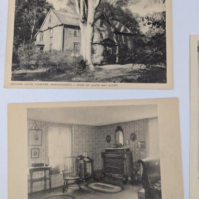 Collection of 8 vintage black and white postcards featuring Orchard House in Concord, Massachusetts