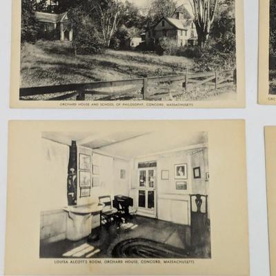 Collection of 8 vintage black and white postcards featuring Orchard House in Concord, Massachusetts