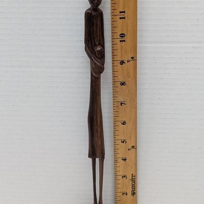 Hand Carved Wooden Figurine Mother Holding Child Rustic Folk Art Sculpture