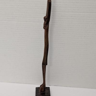 Hand Carved Wooden Figurine Mother Holding Child Rustic Folk Art Sculpture