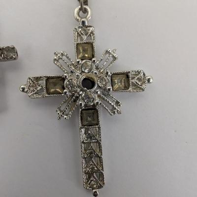 Vintage Rhinestone Cross Necklace Lot of 3 Silver Tone Aurora Borealis and Clear Stones