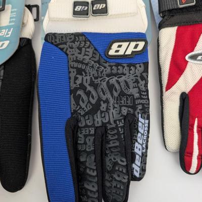 DeBeer Lacrosse Gloves Lot of 3 Pairs Black Blue Red White Adjustable Fit Grip New Old Stock