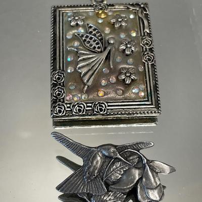 Chico necklace, silverware rings, birds pin and pendant
