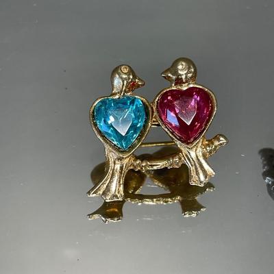 Lovebirds and rhinestone pins