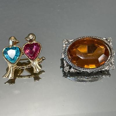 Lovebirds and rhinestone pins