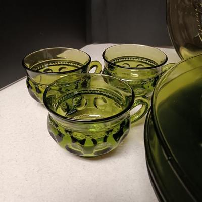 KING'S CROWN THUMBPRINT SNACK SET BY INDIANA GLASS CO