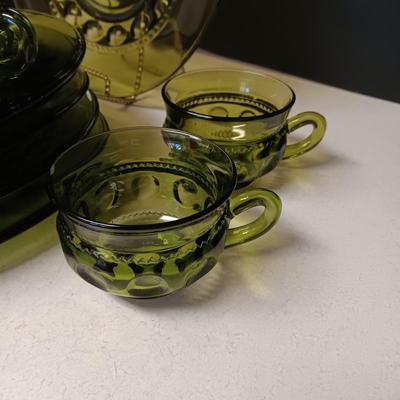 KING'S CROWN THUMBPRINT SNACK SET BY INDIANA GLASS CO