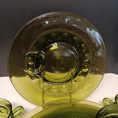 KING'S CROWN THUMBPRINT SNACK SET BY INDIANA GLASS CO