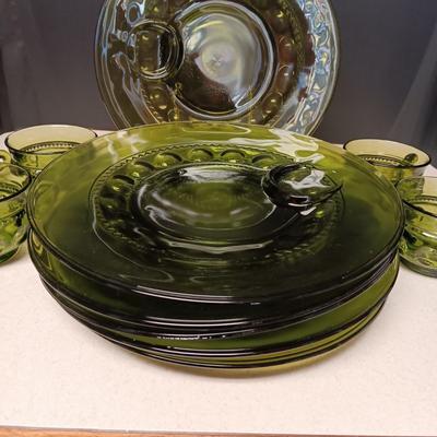 KING'S CROWN THUMBPRINT SNACK SET BY INDIANA GLASS CO