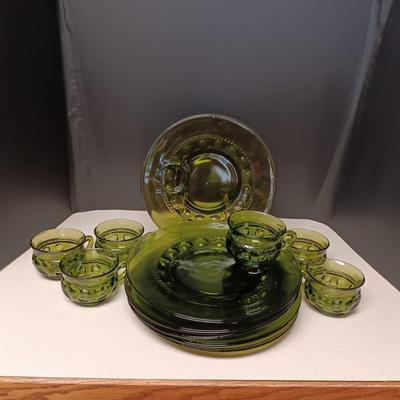 KING'S CROWN THUMBPRINT SNACK SET BY INDIANA GLASS CO