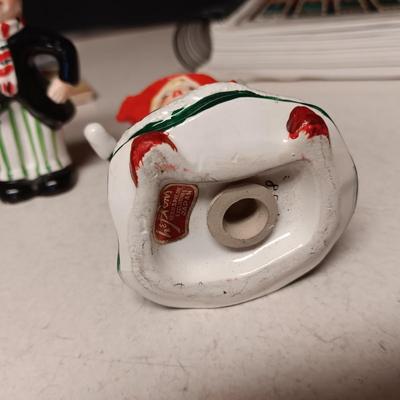 1935 CHALKWARE AND LEFTON SHAKERS, COOKBOOKS & CAST IRON MATCH HOLDER