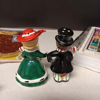 1935 CHALKWARE AND LEFTON SHAKERS, COOKBOOKS & CAST IRON MATCH HOLDER