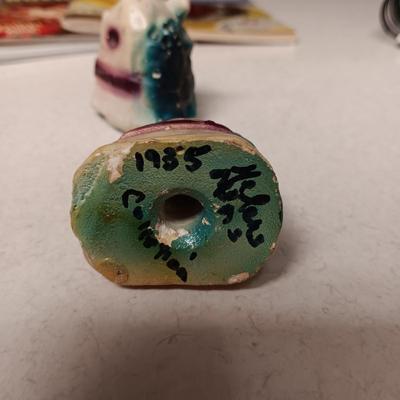 1935 CHALKWARE AND LEFTON SHAKERS, COOKBOOKS & CAST IRON MATCH HOLDER