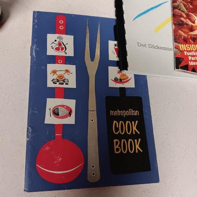 1935 CHALKWARE AND LEFTON SHAKERS, COOKBOOKS & CAST IRON MATCH HOLDER