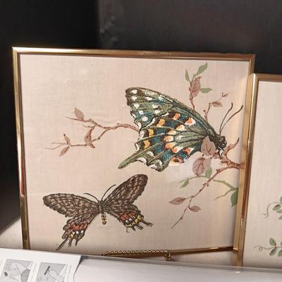 3 ROLLS OF WINDOW FILM, 4 FRAMED CLOTH BUTTERFLY PICTURES AND SILK SWAG