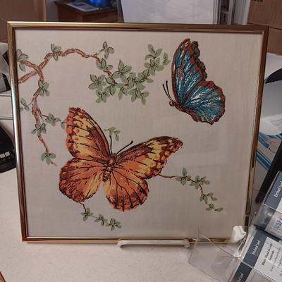 3 ROLLS OF WINDOW FILM, 4 FRAMED CLOTH BUTTERFLY PICTURES AND SILK SWAG
