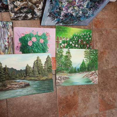 MINI TABLE EASEL, PAINT BRUSHES, PAINT, ART ON CANVAS AND MORE