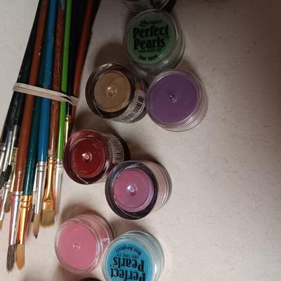 MINI TABLE EASEL, PAINT BRUSHES, PAINT, ART ON CANVAS AND MORE