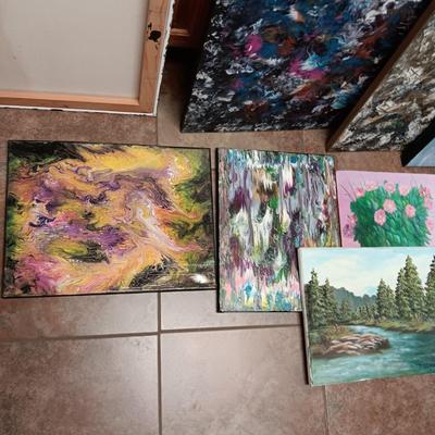 MINI TABLE EASEL, PAINT BRUSHES, PAINT, ART ON CANVAS AND MORE