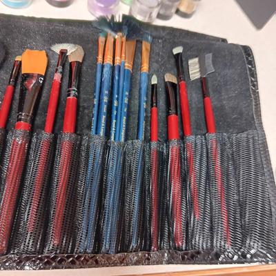 MINI TABLE EASEL, PAINT BRUSHES, PAINT, ART ON CANVAS AND MORE