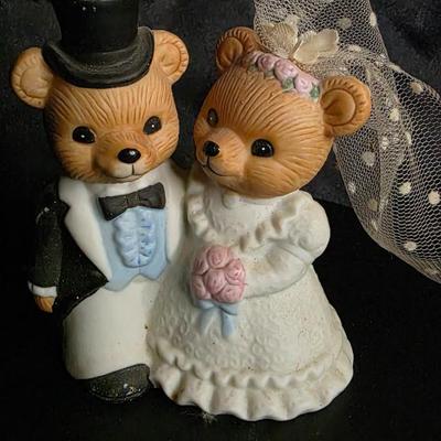 Vintage Homco Bride & Groom Teddy Bear Figurine #1424 – 1970s Ceramic Wedding Cake Topper