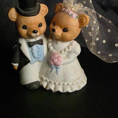 Vintage Homco Bride & Groom Teddy Bear Figurine #1424 – 1970s Ceramic Wedding Cake Topper