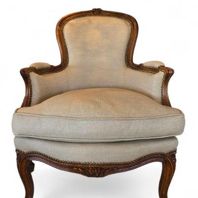 PAIR 19TH c BERGERES WITH FRENCH FABRICS 