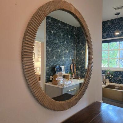 Large round grey oak mirror