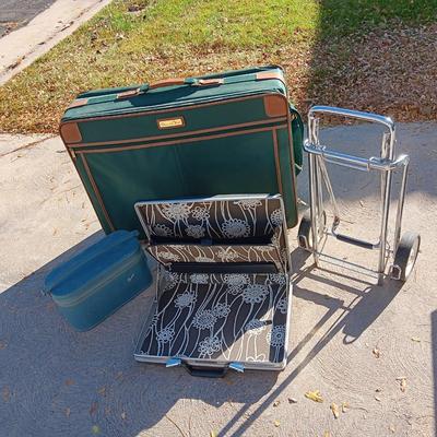 LADIES BRIEFCASE, LUGGAGE CART, OSCAR DE LORETO SUITCASE & SKYWAY COSMETIC CASE