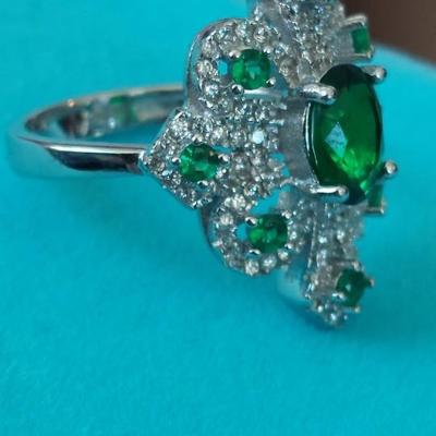 Lab created Emerald Sterling Silver Ring