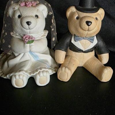 Vintage Russ Berrie Bride and Groom Teddy Bear Figurines – Porcelain Wedding Keepsake Set (1970s–1980s)