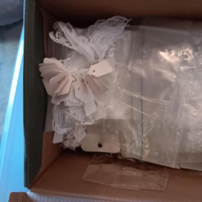 CLEAR LID BOXES, PRICE TAGS, JEWELRY BAGS & CLEANER PLUS ADHESIVE HANG TAGS