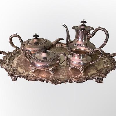 Wilcox International Silver Co. “Essex Manor” Silverplate Tea & Coffee Set with Tray