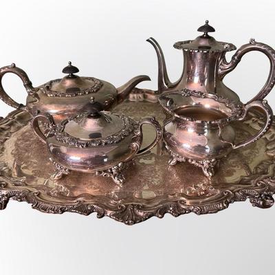 Wilcox International Silver Co. “Essex Manor” Silverplate Tea & Coffee Set with Tray