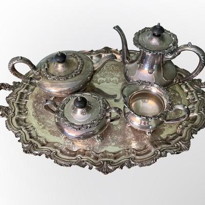 Wilcox International Silver Co. “Essex Manor” Silverplate Tea & Coffee Set with Tray