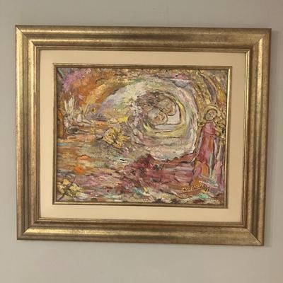 In the Manner of Marc Chagall (1887–1985): Dreamlike Lovers in a Cosmic Vortex, Oil on Canvas