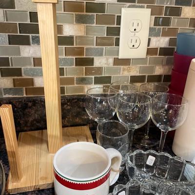Cups, stemware, napkin, holder and more