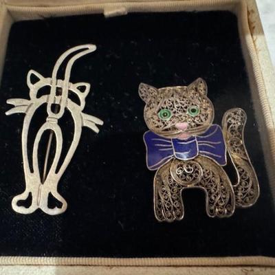 Cute Sterling Cat Pins