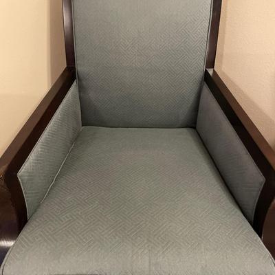 Blue and dark brown wood chair