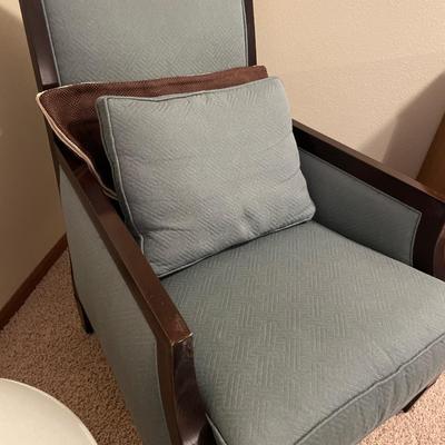 Blue and dark brown wood chair