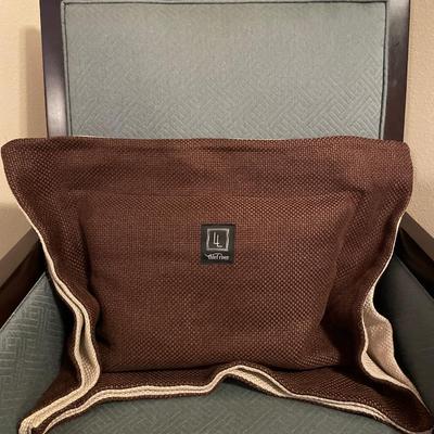 Blue and dark brown wood chair