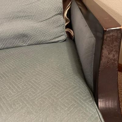 Blue and dark brown wood chair