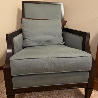 Blue and dark brown wood chair